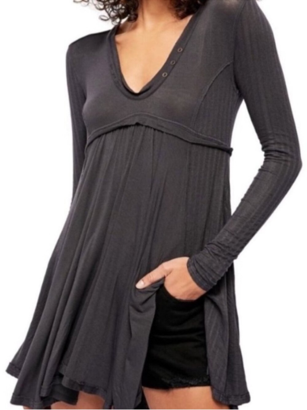 Free People gray birdies henley long sleeve swing top womens S